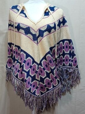 Vintage Poncho Sabra Cover Shawl Aztec Boho Hippie
